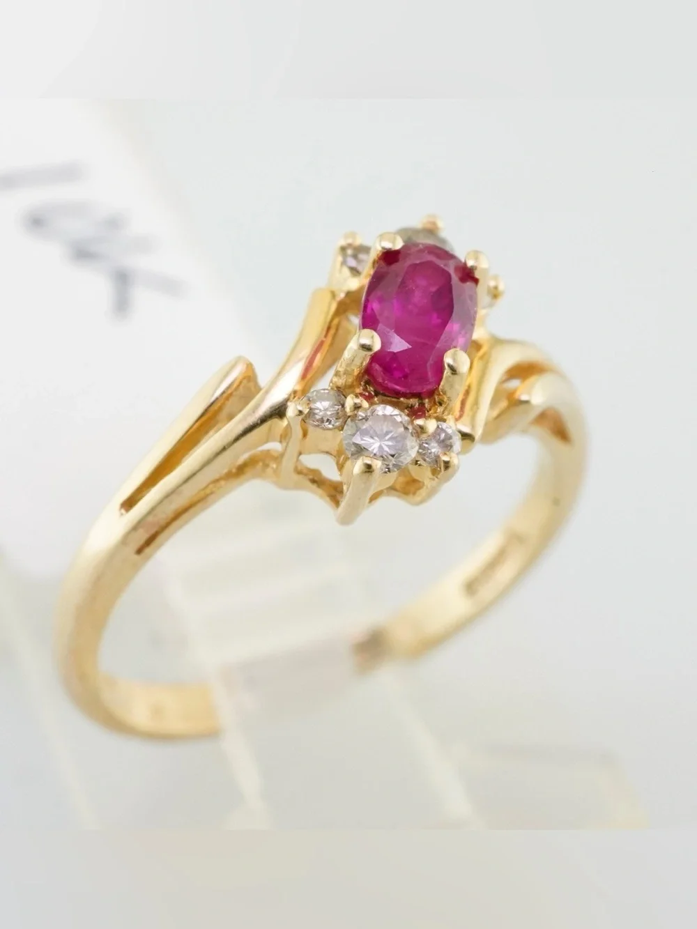 Solid 14k yellow gold natural ruby and diamond ring